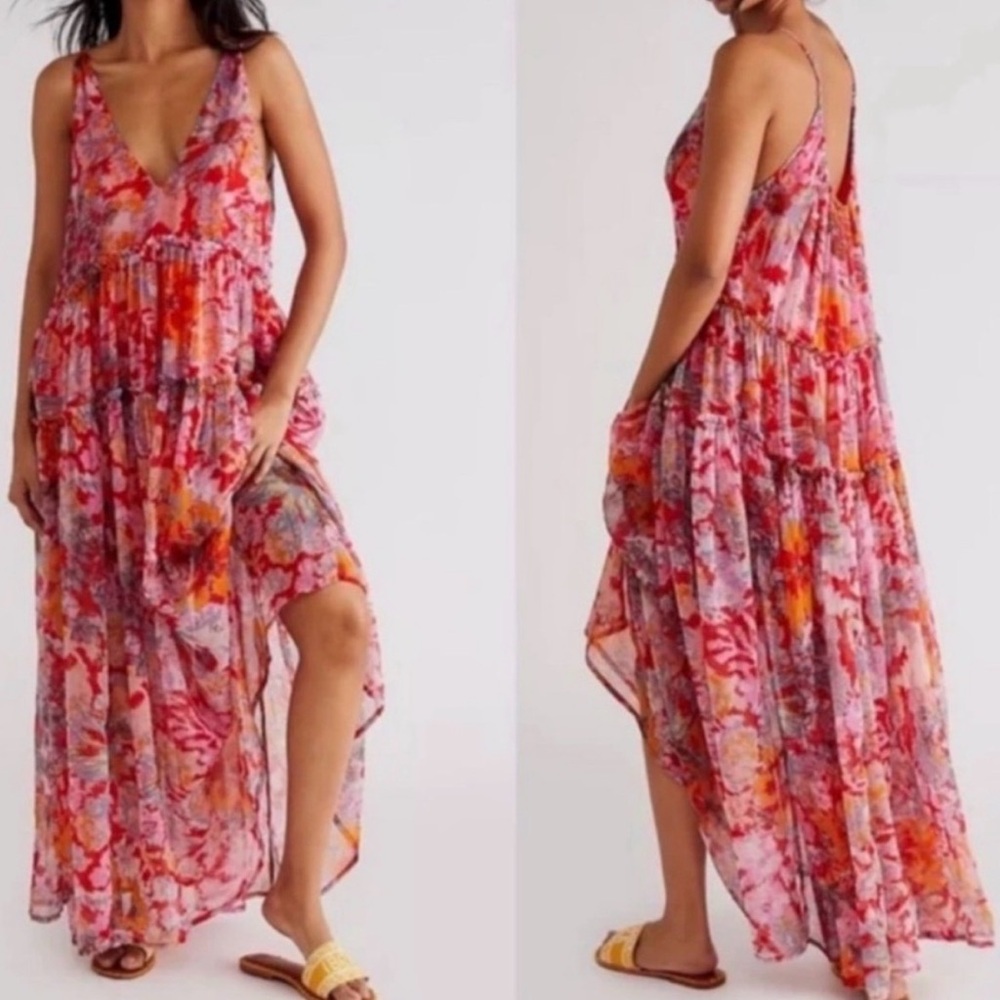 Free People Dress in Red and Orange Floral (Cherry Combo)